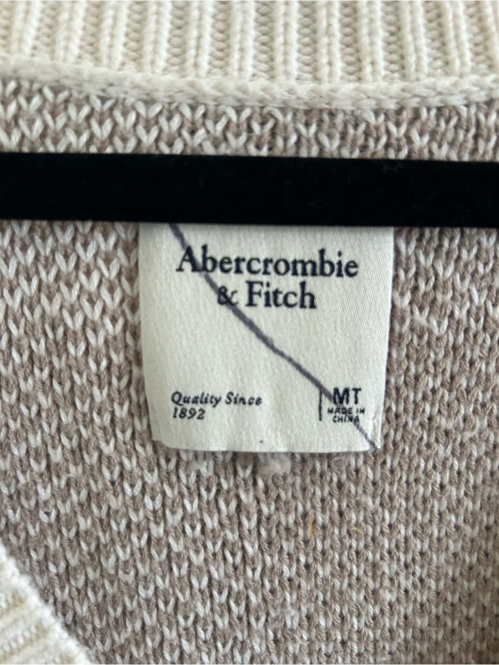 Abercrombie & Fitch Taupe and Cream Check V-Neck Sweater Vest - Picture 2 of 3